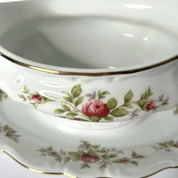Vintage Johann Haviland Moss Rose Gravy Boat With Attached Under Plate Bavaria - Picture 5 of 11